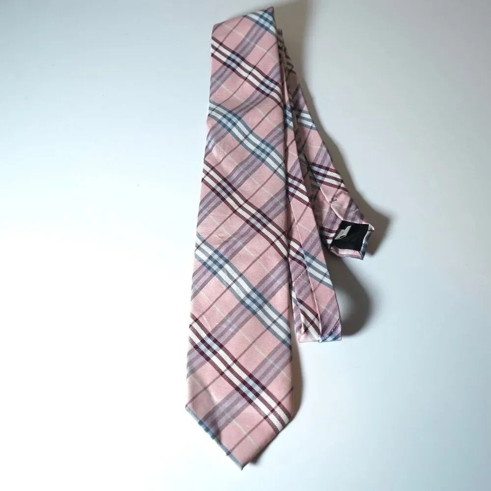 Burberry Neck Tie Pink Plaid Pattern Designer Rare Color Burberry